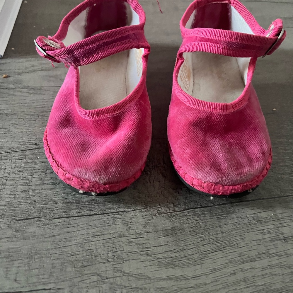 Capulette Velvet Girls' Hot Pink Mary Jane Dress Shoes with Hook-and-Loop Strap